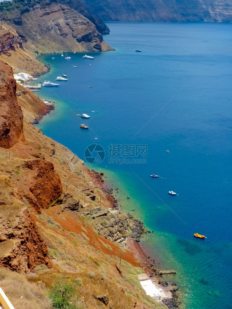 旅游的欧洲费拉奇幻圣托里尼岛夏季风景希腊Cyclades图片
