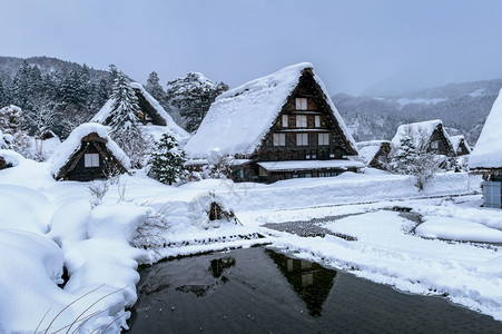 冬天景观场季白川越村教科文组织世界遗产址日本图片