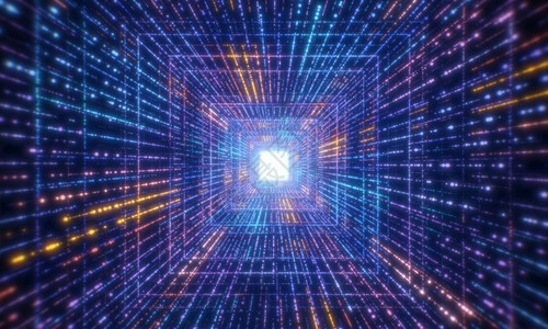 成立之初蓝色的绿虚拟现实数字发光粒子隧道网抽象背景未来学技术以及计算机大数据概念网络空间和朋克主题3D图解以化设计等算机大数据概念设计图片