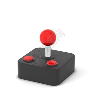 红色手柄大喇叭电缆游戏手柄白背景上孤立的Rentro游戏玩棍3d插图黑色的设计图片