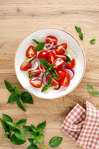 食物营养意大利语番茄沙拉加洋葱新鲜面包和橄榄油图片