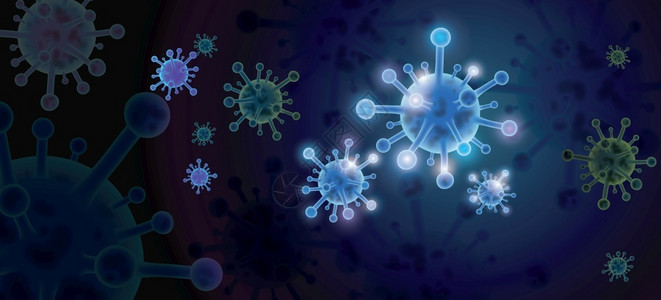 锦里沟2019ncov的Corona设计符号以抽象蓝色背景为主的COVID19疾病细胞感染爆发和大流行医疗健康风险壁纸矢量插图概念向沟设计图片