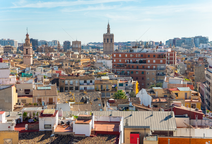 从西班牙巴伦亚老城的TorresdeQuart空中观察西班牙巴伦亚老城的空中观察欧洲全景建筑学图片