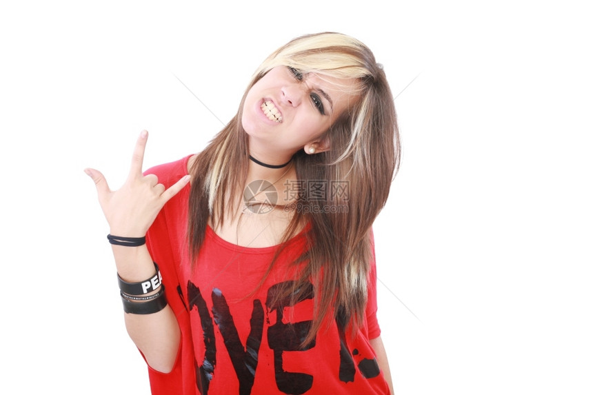 岩石华丽的女一位美年轻女摇滚歌手的肖像图片