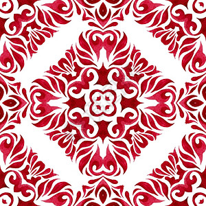 摩洛哥阿甘油无缝的红本底装饰品手工抽水彩色艺品手画水彩色工艺品人造花粉术装饰插画