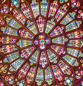 耶稣旧教堂宗教旧的彩色玻璃堂窗户有选择焦点橙对角线设计图片