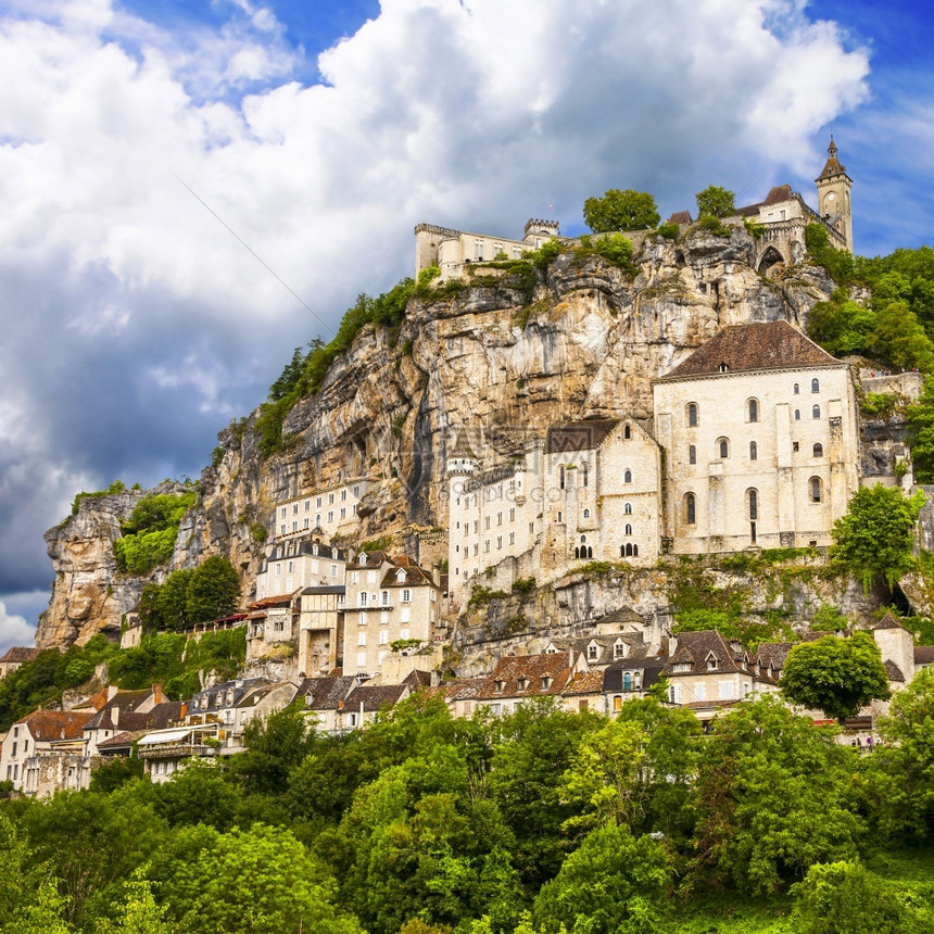 建筑学法国中南部的Rocamadour令人印象深刻的悬崖顶中世纪村陆界和旅行城市法语图片