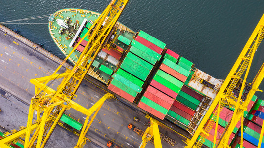 日本深海港集装箱船卸公海集箱船商业物流进出口货运空中俯视图科比上海图片