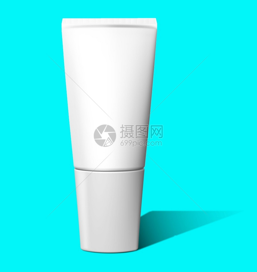 用于化妆品Tube奶油罐白底3D投影的美容产品塑料器蓝色托沙本底涂料装饰模型版健康白色的头发图片
