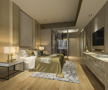 自在3d酒店提供豪华现代卧室套房和衣柜在中行走壁橱公寓图片