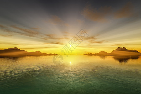 晴天幻想海岸洋上日落的3天图片