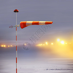在非飞行夜间机场的风浪使气象速膨胀冒险雪警告高清图片