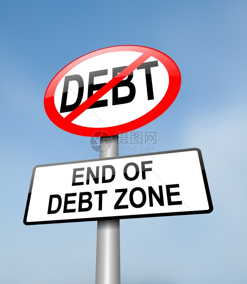 描述一个红白路标的无债务概念蓝天空背景插图BlurredBlueSsky背景经济卡片账单图片