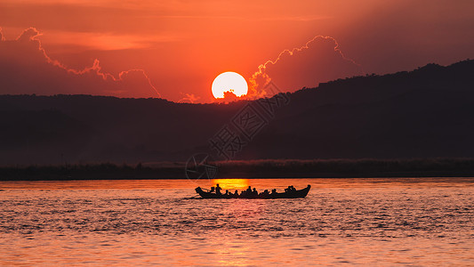 天空夏缅甸蒲甘伊洛瓦底江日落缅甸语图片