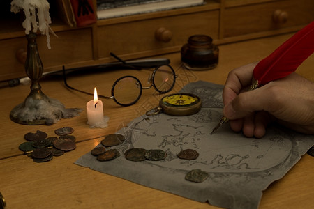 写男人冒险者绘制以寻找丢失的宝藏艺术图片
