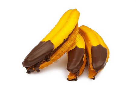可口果酱装满了巧克力的曲奇饼形状是孤立在白色背景上的香蕉黄色甜点图片