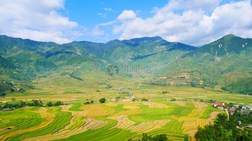 亚洲山区田稻农业绿色地貌在Asian农场植树造林绿稻田水生态越南绿色黄环境生态系统地球谷户外图片