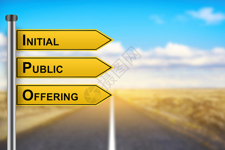 金融购买风险在背景模糊的黄色道路标志上发表言论的IPO或初次公开演讲设计图片