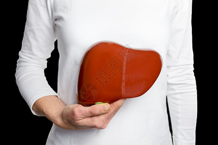 荷兰女在白体上拥有模拟人肝脏与黑背景隔绝生病的肠子图片