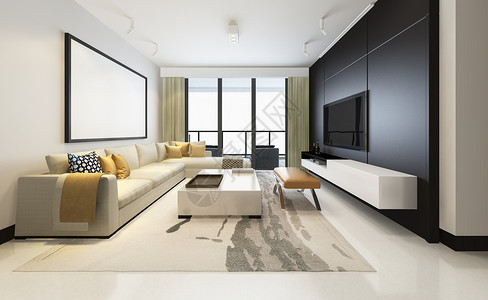 电视屋嘲笑屋建造3d提供豪华和现代客厅配有装饰沙发的拖拉架背景