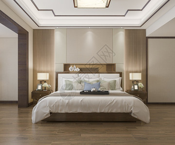 架子3D提供美丽的豪华卧室套房在酒店与电视书质地图片