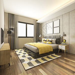 阁楼书3d提供美丽的奢华豪黄色卧室套房间高清图片