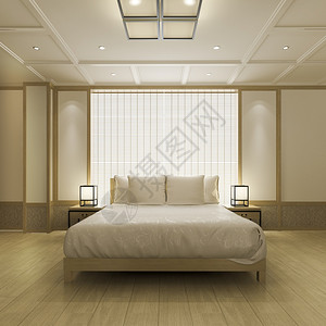 架子日本睡觉3d提供美丽的豪华Asian卧室套房在酒店与电视图片