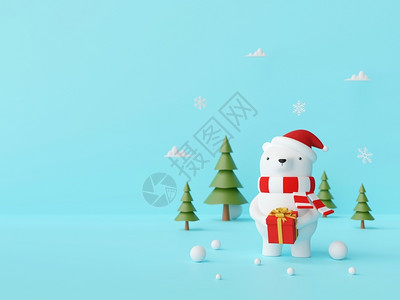 圣诞货架和熊问候装饰宣传册圣诞快乐和新年圣诞熊的盛场景在蓝色背上拿着礼物设计图片