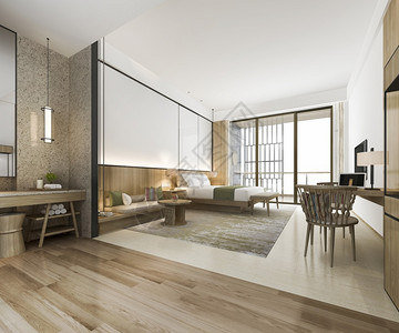 建筑学酒店阁楼3d提供现代豪华卧室套房和浴图片