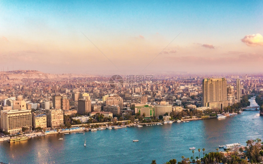 夏季日落开罗市中心埃及日落开罗河镇水图片