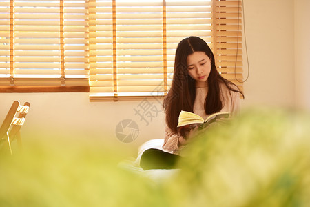 在房间里阅读的美丽女孩图片