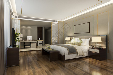 睡觉斯堪的纳维亚语阁楼3d提供美丽的豪华卧室套房酒店有电视和工作桌图片