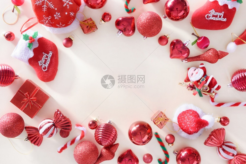 银圣诞节快乐新年概念与庆典球红色其他装饰品分支前夕图片