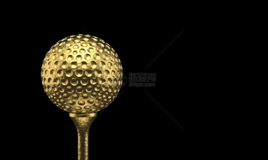 竞赛玩3D以黑色背景隔离的剪切路径将卢苏瑞斯金高尔夫球投在战利品奖上豪华图片