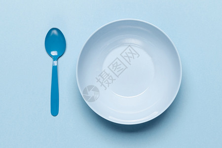 最佳棉布杯子俯视空蓝色碗勺高分辨率照片俯视空蓝色碗勺高质量照片图片