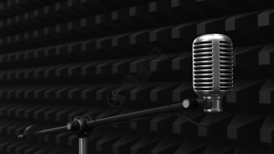 吸水泵吸水3d适合音乐频播客和录像主题的插图3d装有冷凝麦克式无声室概念的冷却式无声室概念用于音乐响播客和视频记录主题的电动泡沫工作室设计图片