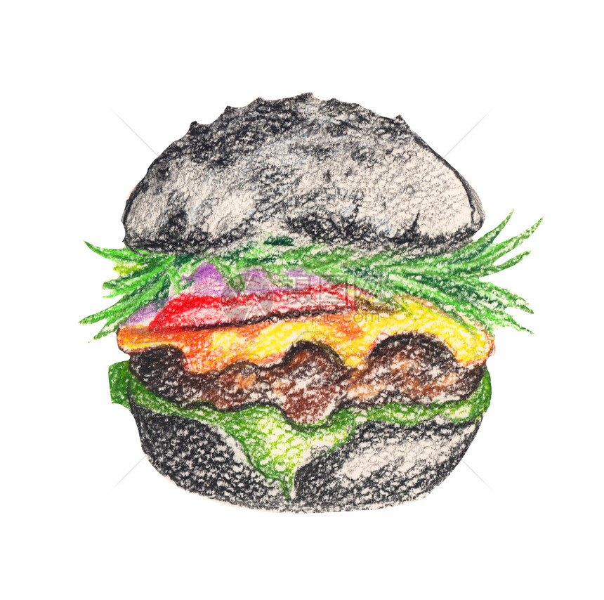 手画水彩新鲜汉堡包用不同填料单独隔开美味的卡通片莴苣图片