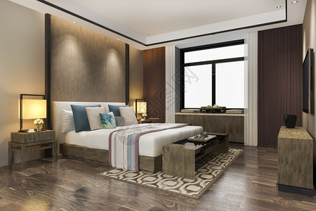 经典的活睡觉3d提供美丽的豪华多彩旧式卧室套房在酒店与电视图片