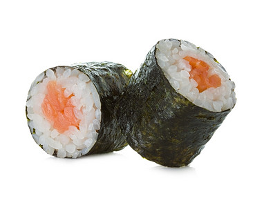 开胃菜芥末生的白背景孤立寿司卷图片