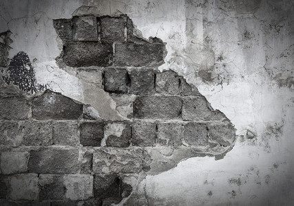 弃城市背景白色废旧工业砖墙有复制空间破裂建筑学图片