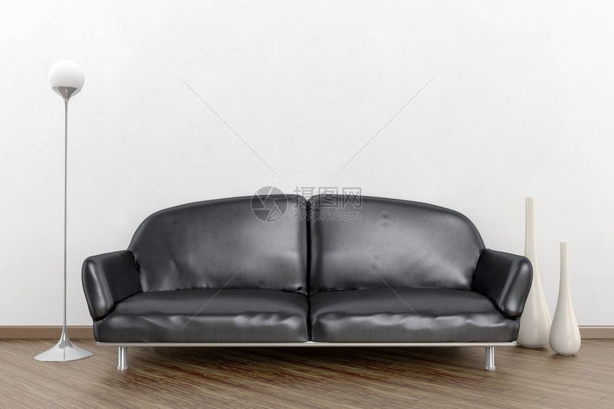 碗木制的3d内部d将白色房间黑沙发的图像转换成带有内容空间的黑沙发为了图片