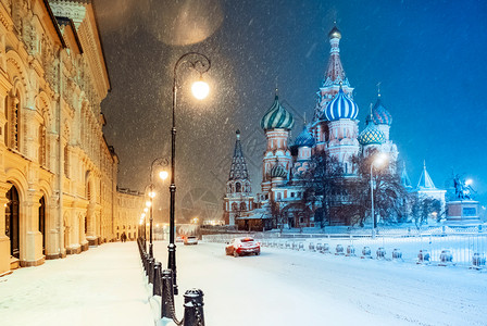 莫斯科俄罗红色广场圣巴西尔斯柯克大教堂之景镇暴风雪地点图片