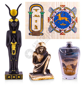 埃及纪念品纸莎草雕像彩色沙子店铺礼物丰富多彩的图片