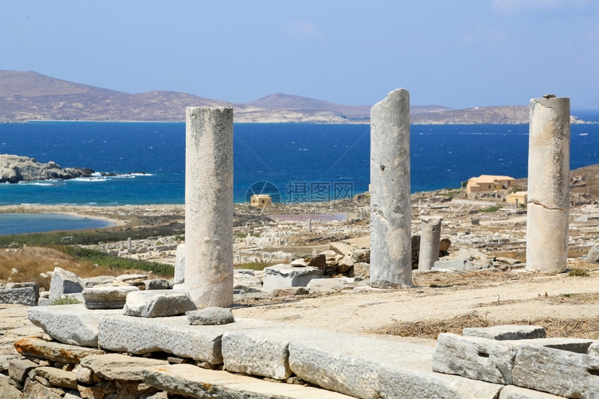经典的Delos岛是希腊重要考古遗址之一位于希腊柱子象征图片