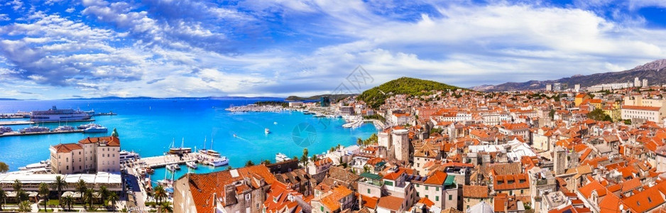 克罗地亚分块广受欢迎的旅游和轮目的地标和旅行水欧洲街道背景图片