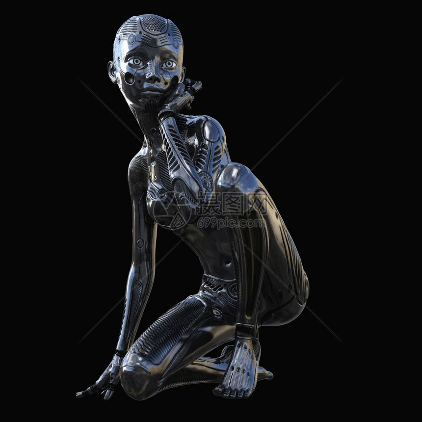 女机器人吸引的一位女Cyborg数字3D插图安卓图片