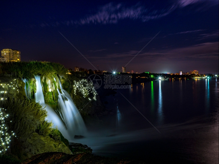 晚上安塔利亚邓丁AntalyaDudenDellen瀑布旅游流动的池塘图片