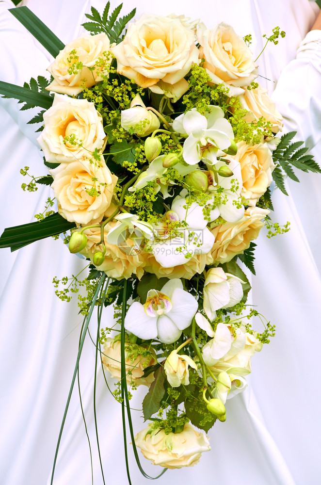 新娘手中的白玫瑰花束图片