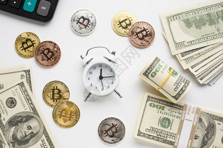 被货币环绕的闹钟未来金融商业图片