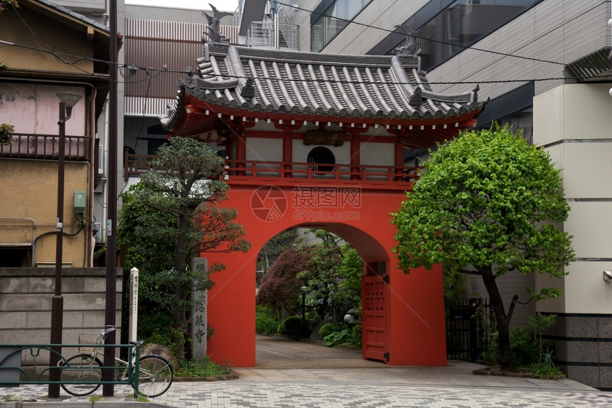 东京的日本花园古代建筑亚洲人美丽红色的图片